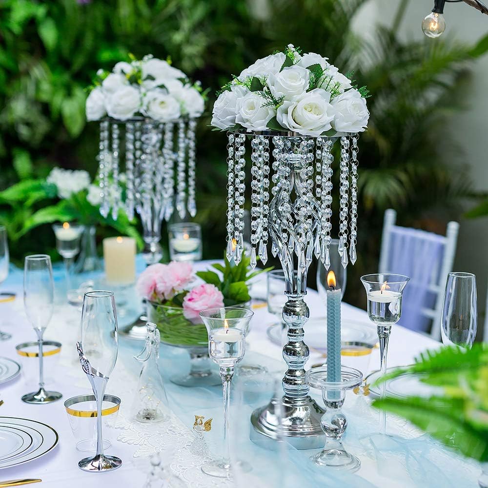 Sziqiqi Wedding Table Flower Centerpiece Decoration - Tabletop Metal Flowers Floor Stand Living Room 19.3inch Tall Vases Decor Table Centerpieces for Birthday Party Reception