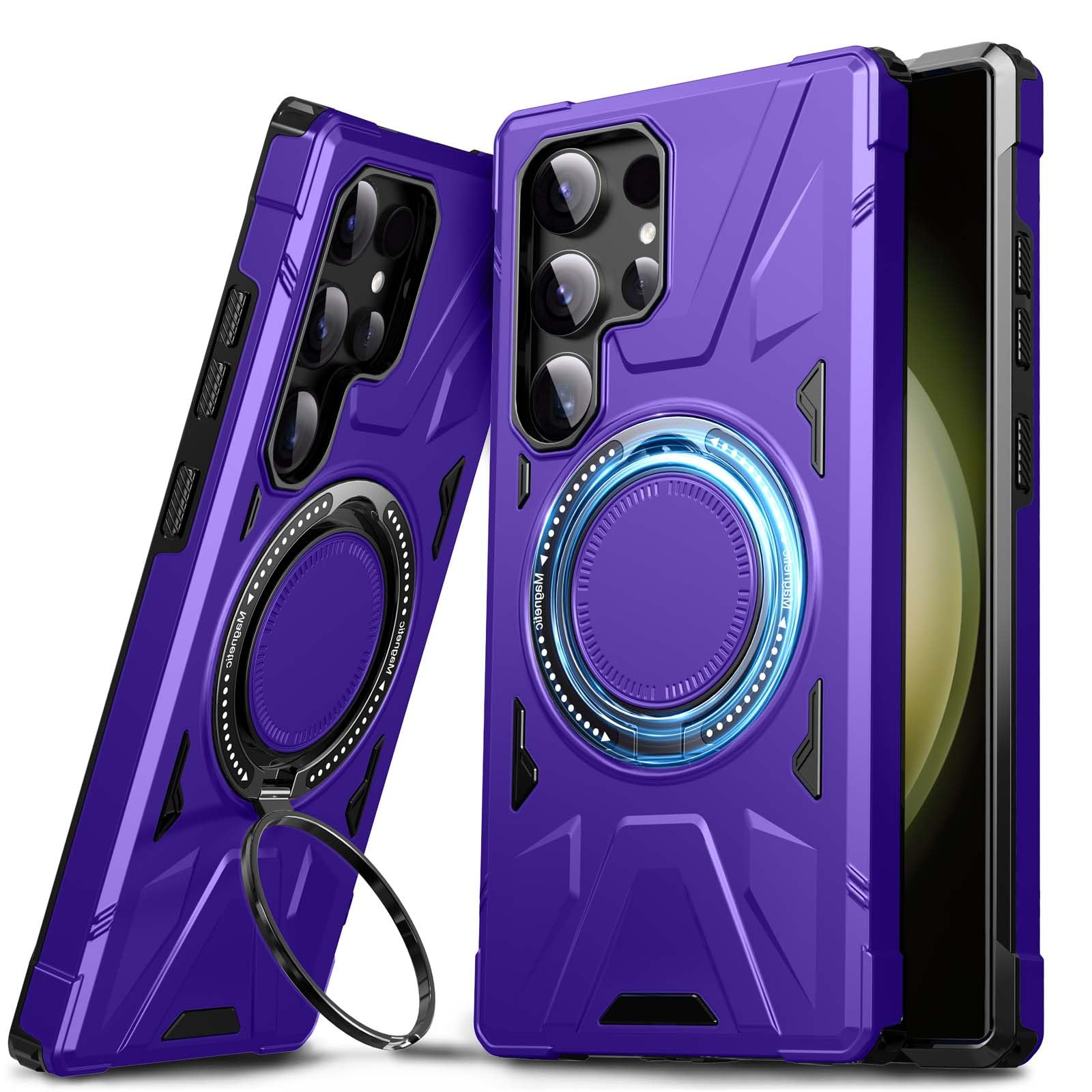 DASFOND Armor Shockproof Galaxy S23 Ultra Case, Hard Rugged, with 360 Rotate Ring Kickstand, Heavy Duty Protection Hard Ph...