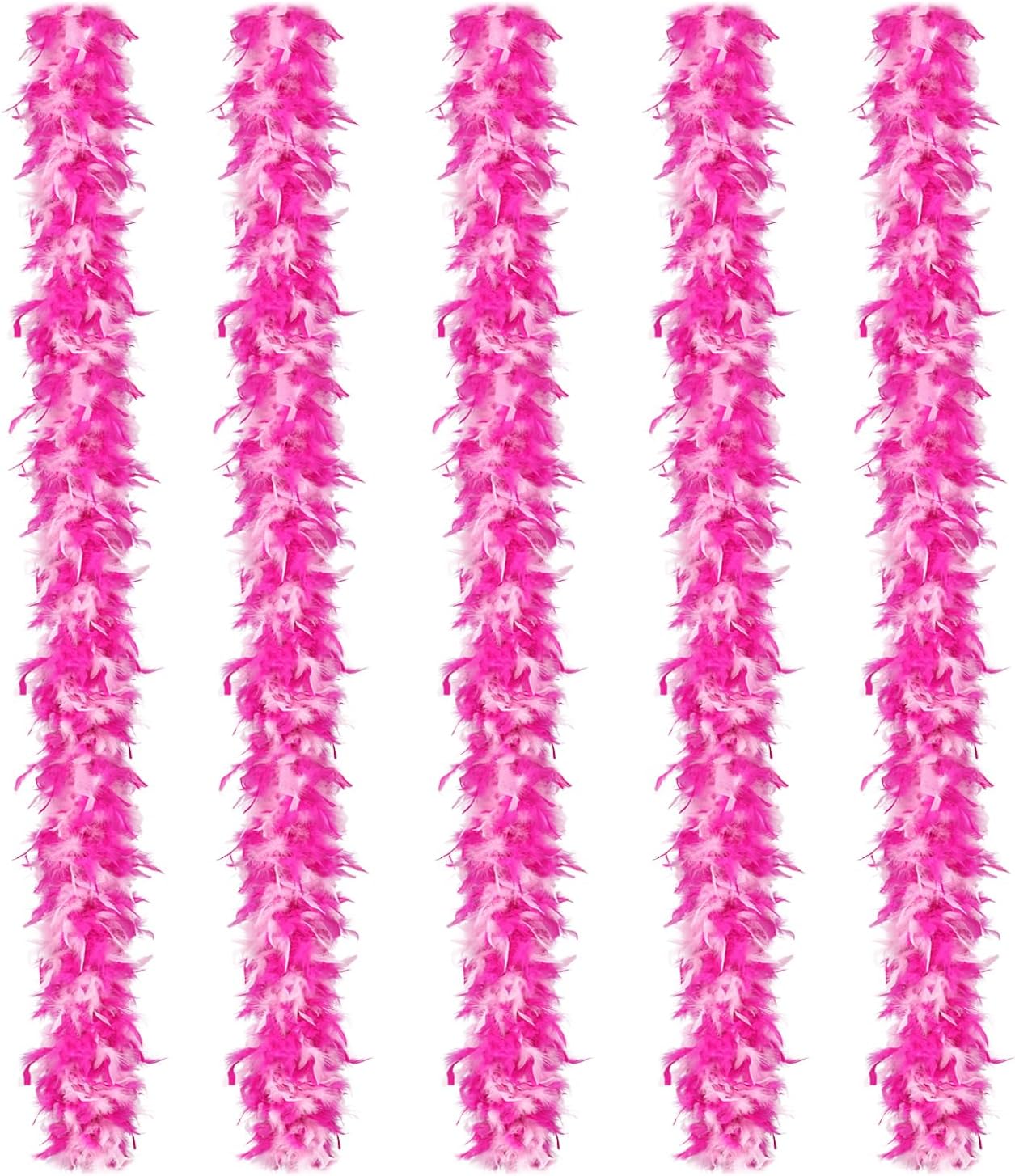 whitefeather Feather Boa Party Pack - 5 Pack 45g Bulk Feather Boas, 2 Yard Each Fluffy Boas for Party, Costume Accessories