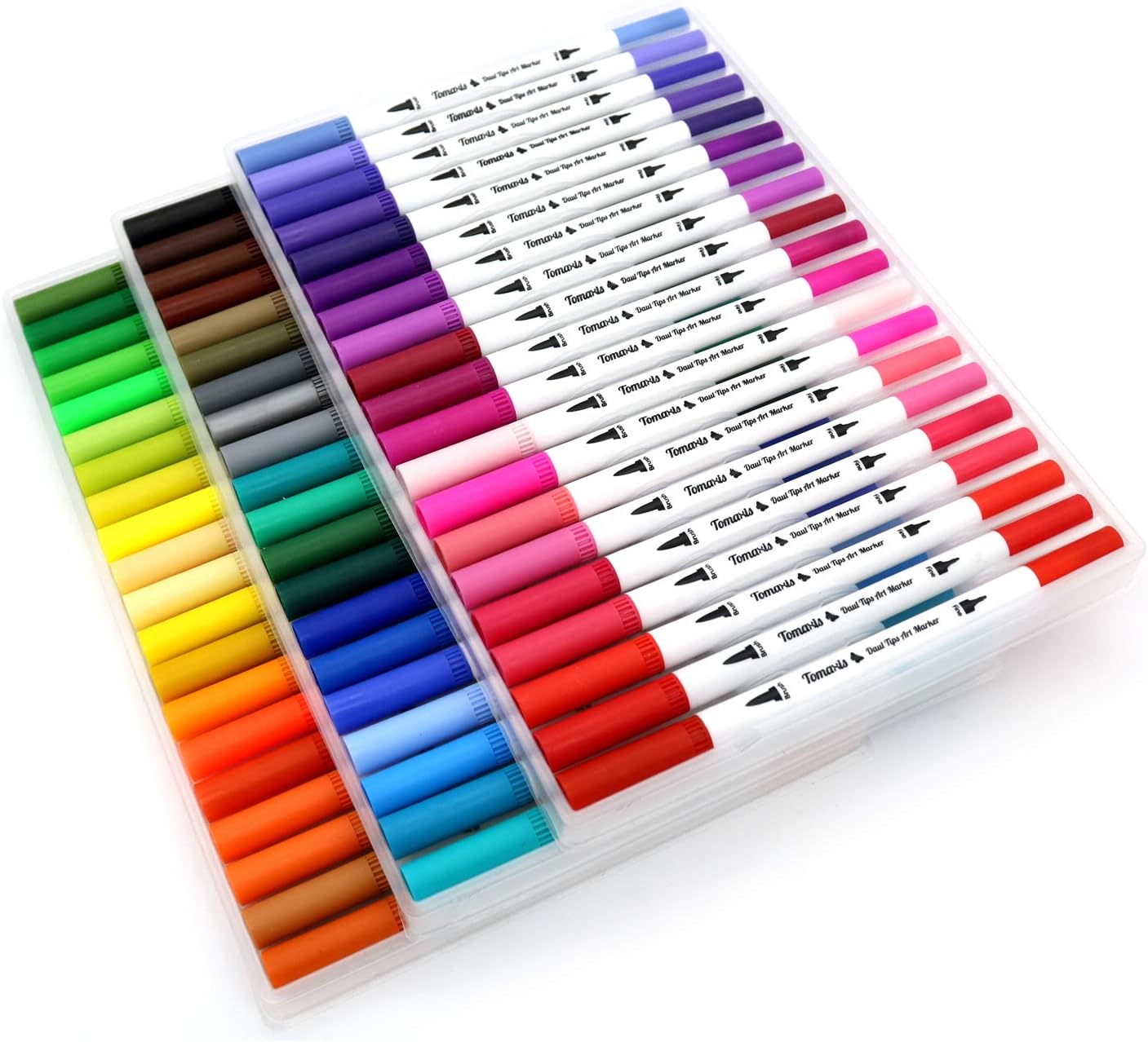 Dual Tip Brush Pens Water Colouring Pens Felt Tips Watercolor Brush Art Marker Coloured Fineliner Set of 60 for Bullet Journal Adult Coloring Books (D60-White)