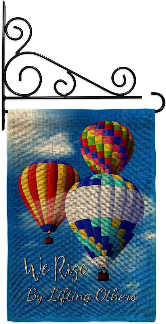 3 Hot Air Balloon Burlap Burlap Garden Flag Set Wall Holder Summertime Beach Pool Luau Tropical Party Season Outdoor Sunny Small Decorative Gift Yard House Banner Double-Sided Made In USA 13 X 18.5