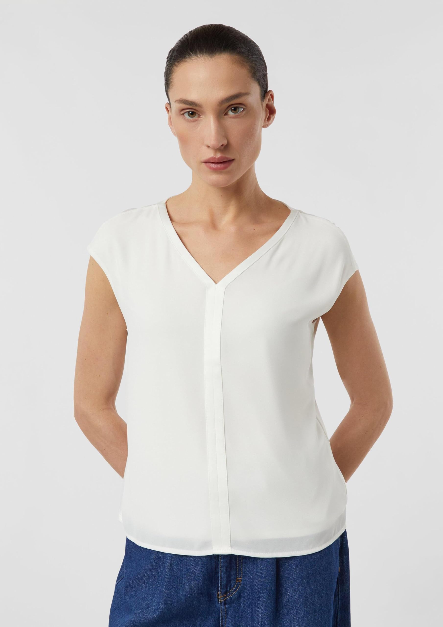 Comma Blusenshirt im Fabricmix mit Satinkante
