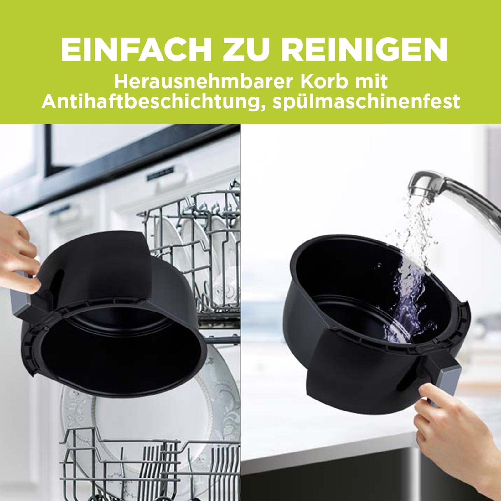 ROSMARINO Frytkownica beztłuszczowa, 3,5 l, XL, Air Fryer z cyfrowym ekranem dotykowym LED, 9 programów, podgrzewanie wstępne i utrzymywanie ciepła, tryb shake, 100 przepisów po niemiecku, 1500 W