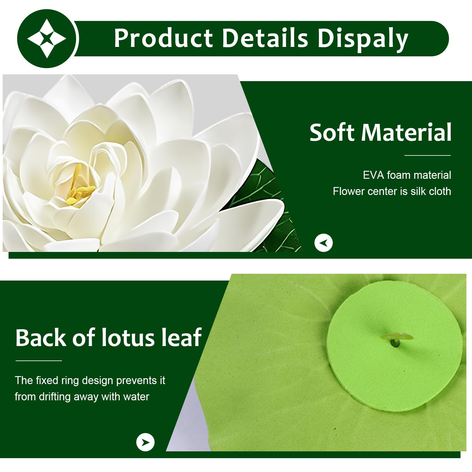 Fiori galleggianti, 10 pezzi, ninfea artificiale, fiori di loto, decorazione per laghetti (bianco)