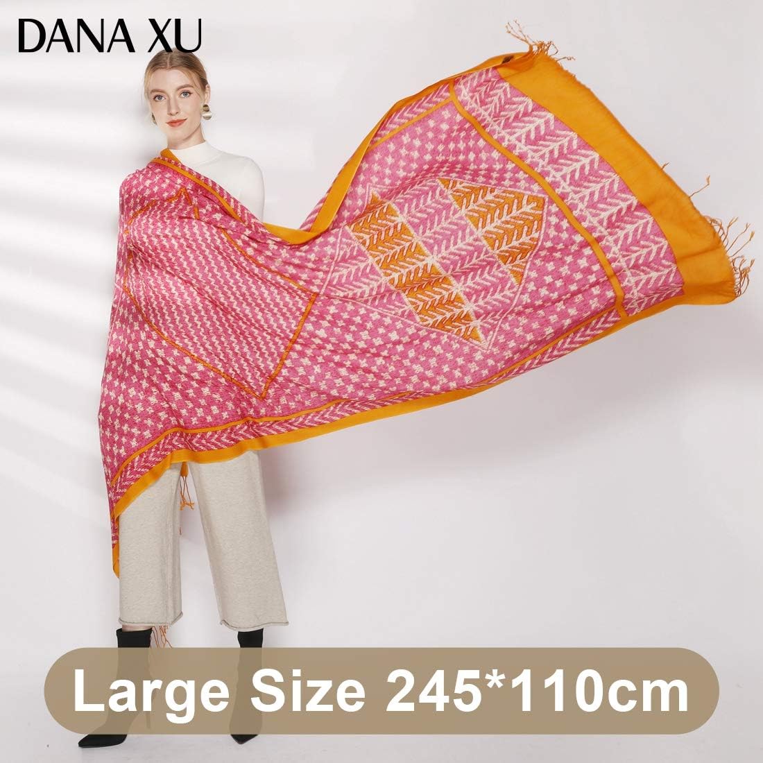 Miniatura 5 de DANA XU Luxury 100% Pure Wool Oversized Extra Large Warm Floral Cashmere Pashmina Scarf Shawl And Wrap For Women Blanket Cape
