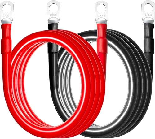 Miniatura 7 de MILAPEAK Cables de batería de 2 AWG, juego de cables inversores de batería marina de calibre 2 de 1 pie con terminales de 38 pulgadas (positivos y
