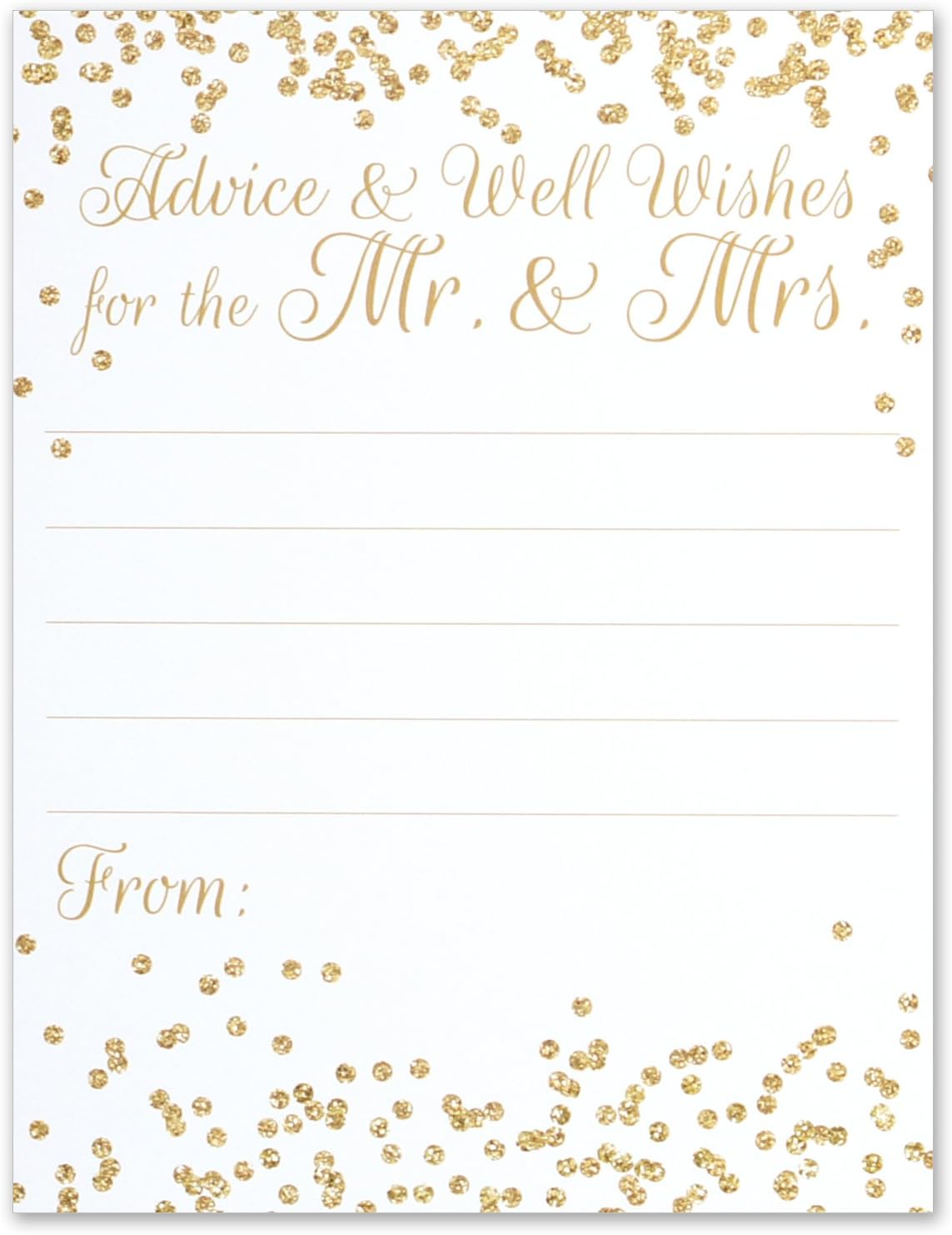 Advice and Well Wishes for the Mr. And Mrs. - Wedding Advice Cards - Faux Confetti Gold Glitter - 4.25x5.5 Vertical Card - by Wedding Advice Cards