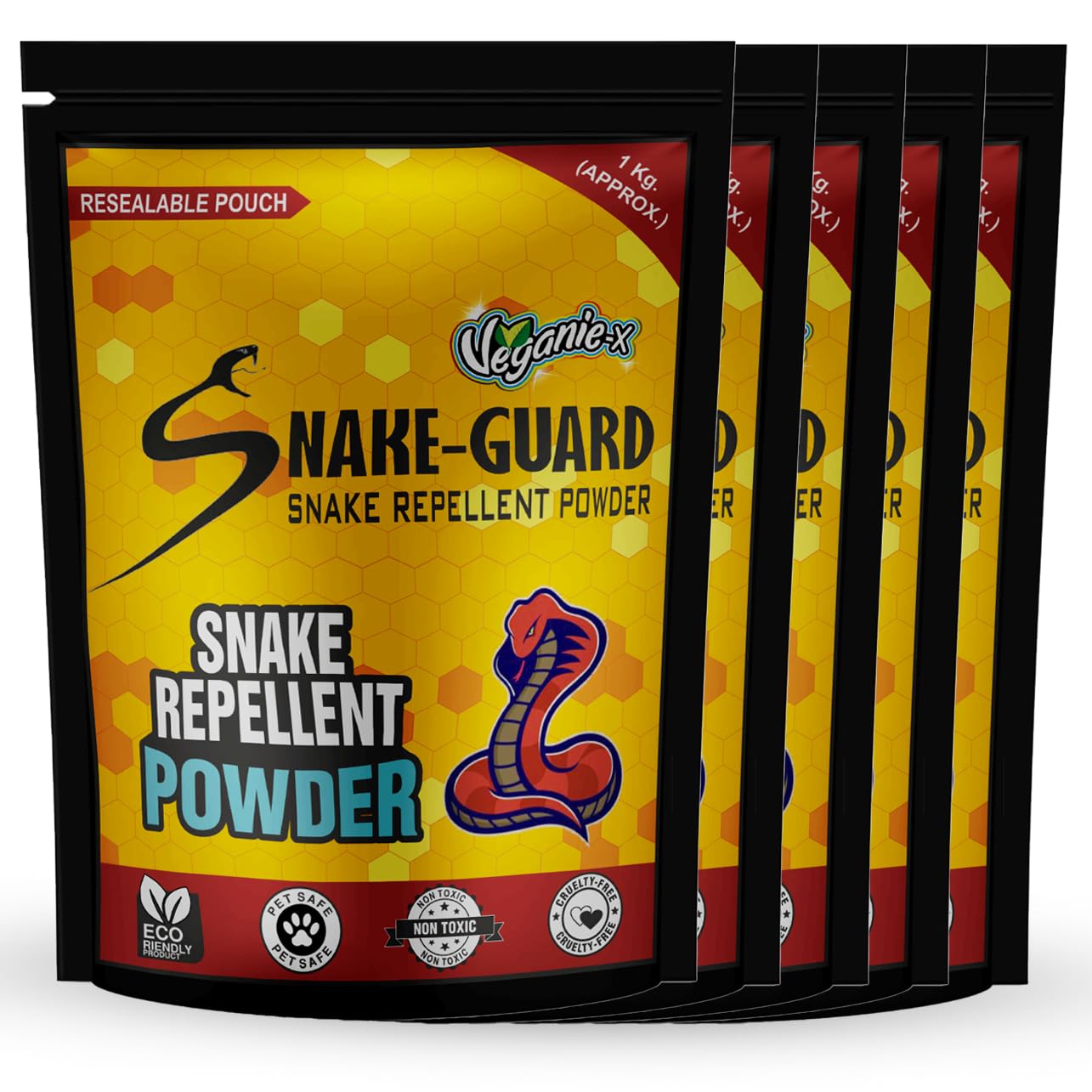 Veganie-X Snake Guard Snake Repellent Powder | Non-Toxic Safe Eco-Friendly Long-Lasting Protection | Snake Repellent for Outdoors Home-5 Kg, Pack of 5