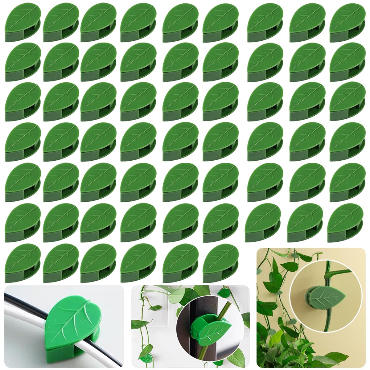 MITAOFAIRY 60PCS Plant Climbing Wall Fixture Clips Self-Adhesive Plant Fixer Invisible Leaf Shaped Wall Vines Fixing Clips Hook Plant Vine Traction for Home Decoration and Cable Wire Fixing