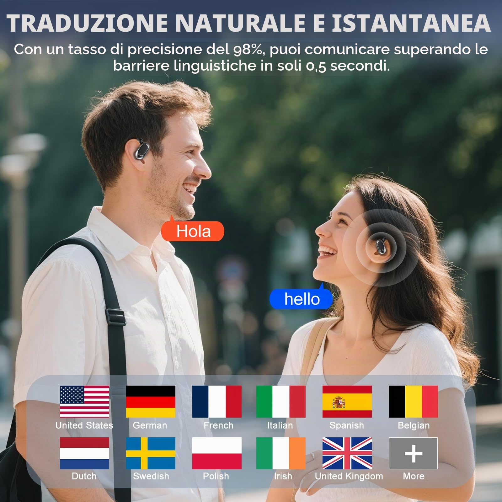 STECEi AI Cuffie Traduzione Simultanea, Codice Autorizz Permanente, IPX7 per Viaggi, Studio e Affari Nero Mezzanotte