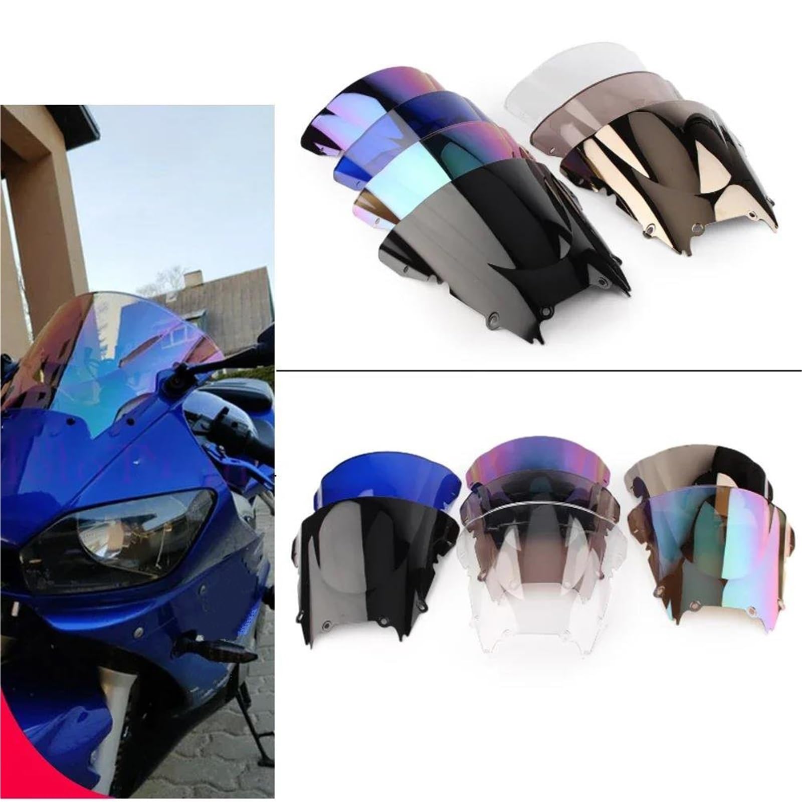 Parabrezza Per Moto, A Doppia Bolla, Deflettori Antivento, Protezione Per Yamaha YZF-R6 YZF R6 600 1998-2002 Cupolino Parabrezza(Nero)