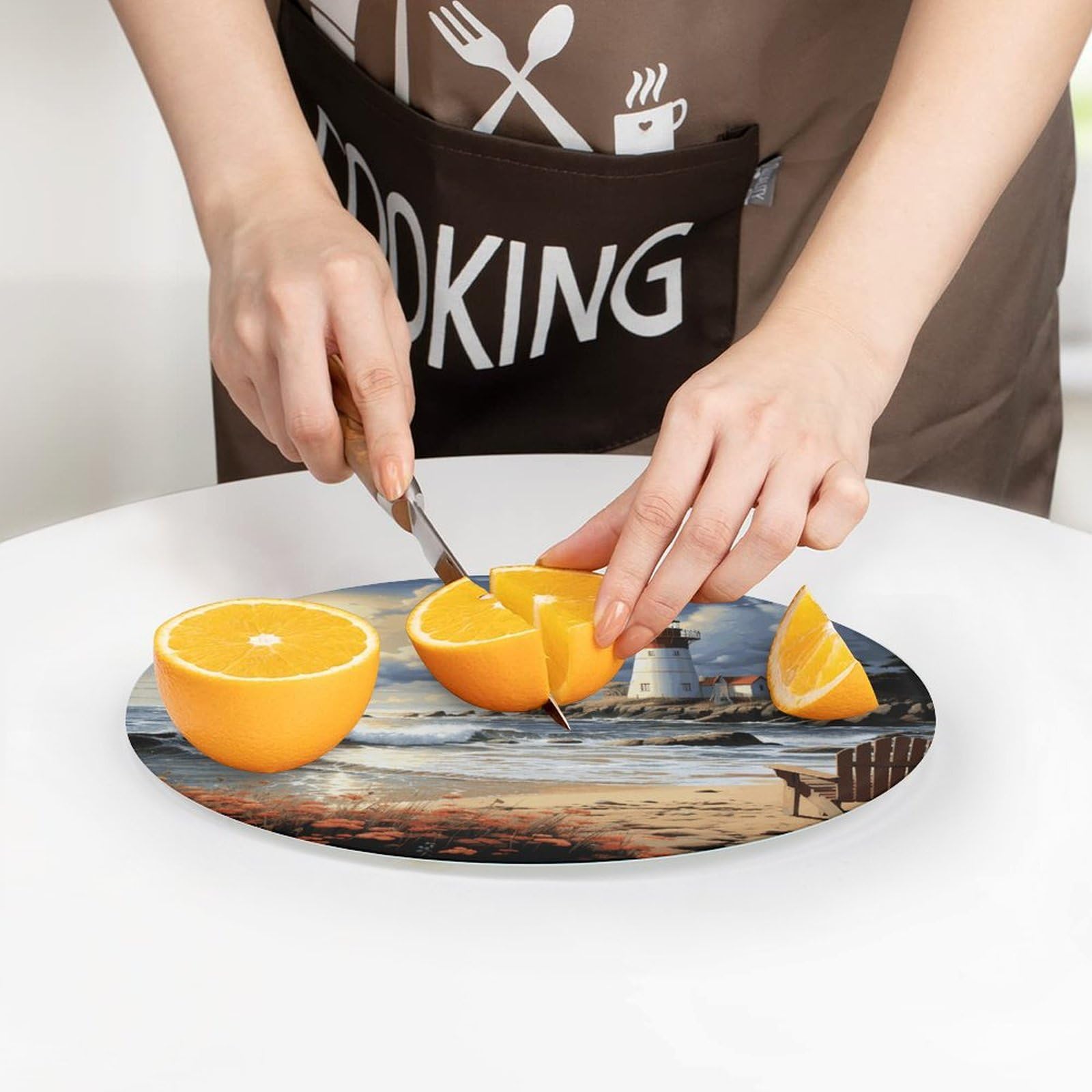 Sea Lighthouse Sandbeach - Tabla de cortar redonda fácil de limpiar, tablas de cortar para cocina, tamaño grande 7.9, tablas de cortar esenciales de cocina, convenientes para carne y verduras