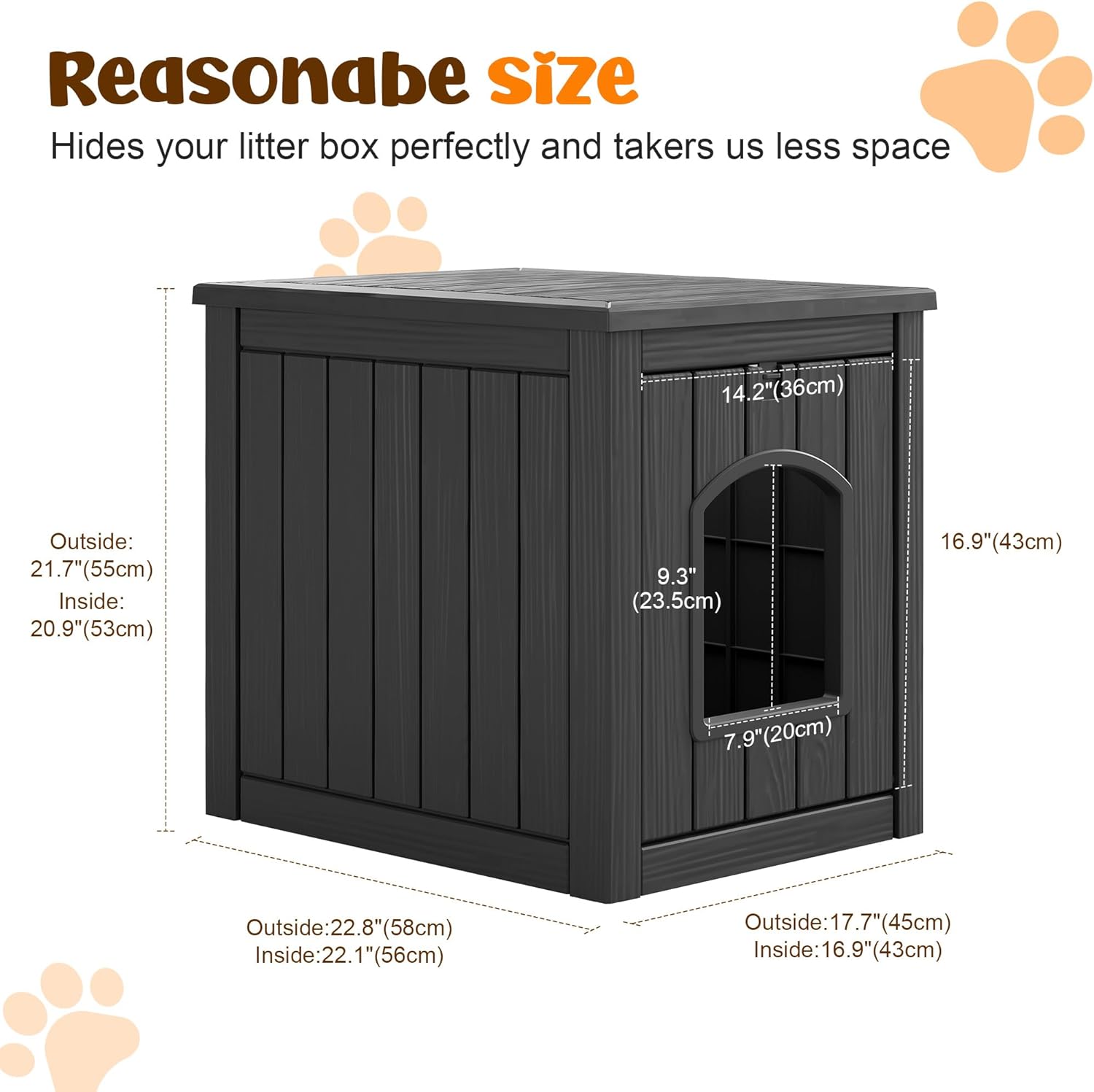 Fancyango Outdoor & Indoor Dog House for Weatherproof and Stylish Furniture, Dog House Outdoor, Multi - Use for Small and Medium Dogs (Classic Black, 22.8" L × 17.7" W × 21.7" H)