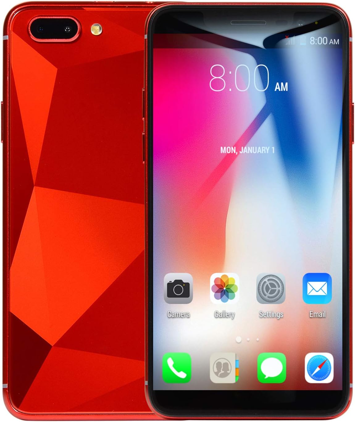 SIM-Free Mobile Phones, Unlocked P9+ Android GO 3G Smartphone with 6.0 Inch HD IPS Display, 3200mAh Big battery,1GB RAM+ 8GB ROM Quad-core, Dual SIM Dual Cameras (R17-Red)