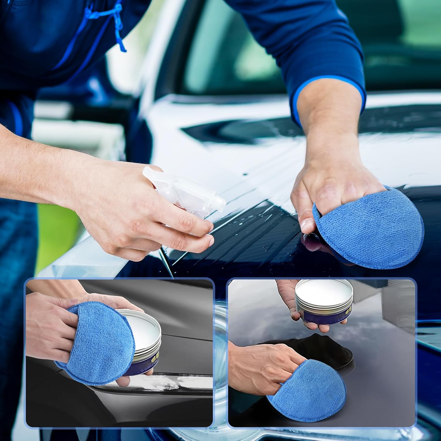 Wax Applicator Pad (8 Pack), 5 Inch Microfiber Applicator Pad with Finger Pocket, Washable Reusable Polishing Pads, Buffing Pads for Car Cleaning, Polishing and Detailing thumbnail