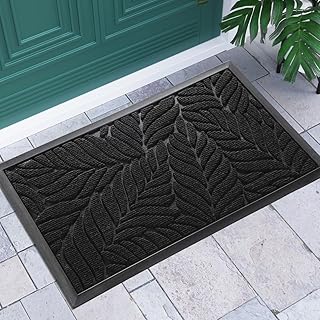 Yimobra Door Mats Outdoor Indoor, Heavy Duty Non Slip Welcome Mats for Front Door, Easy Clean Outside Doormats for Outdoor Entrance Home Entry Mat, Patio Waterpoor Rubber Door Mat, 29.5"x17", Black