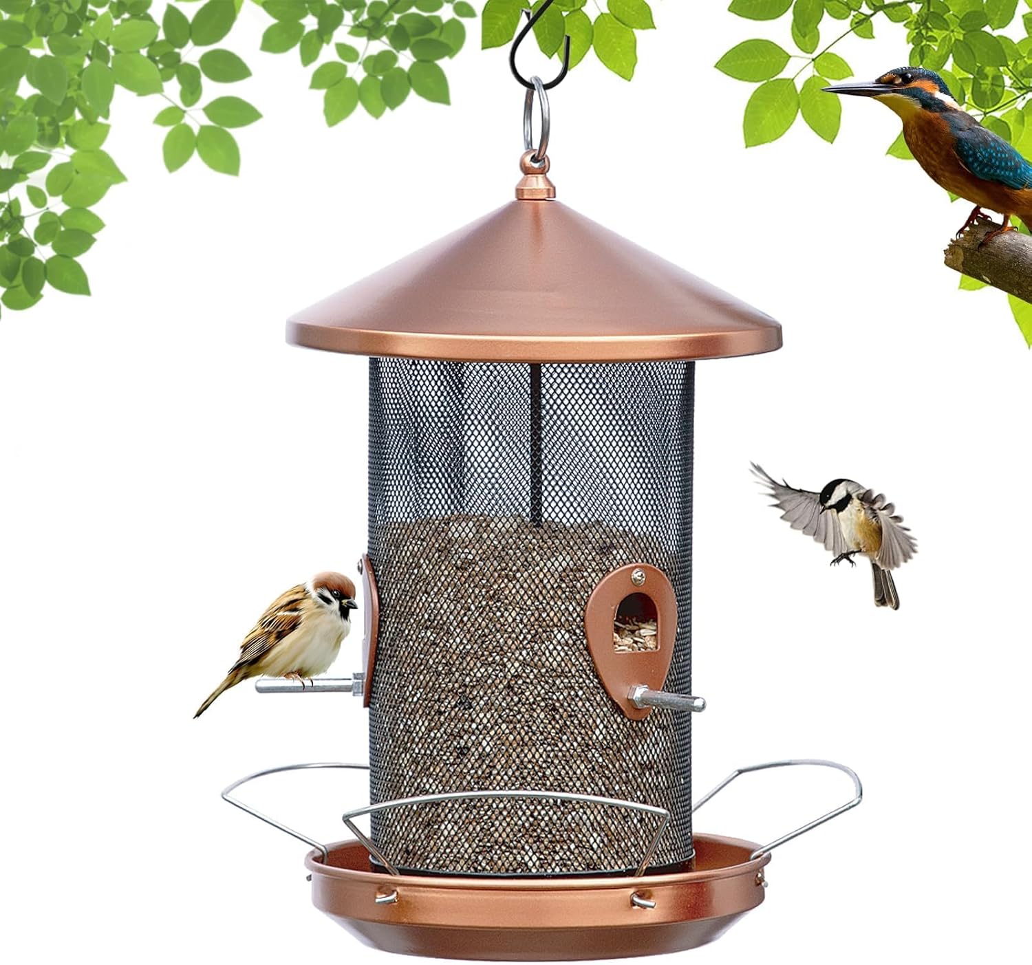 Large Bird Feeders for Outside: 12.6inch Metal for Outdoors Hanging with Copper for Garden Yard Outside Decor Cardinal Finch - Gardening Gifts for Women Men