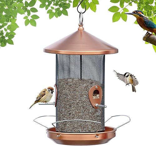 Miniatura 7 de Comederos grandes para pájaros para exteriores, comedero de metal de 12.6 pulgadas para colgar al aire libre con aspecto negro para decoración