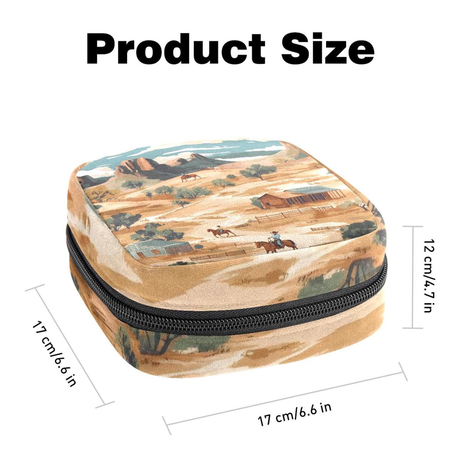 Period Bags for School, Sanitary Napkin Storage Bag for Feminine Pads, Wild Vintage Western Cowboys Mountain Landscape Ladies Menstrual Cup Pouch Sanitary Pads Organizer