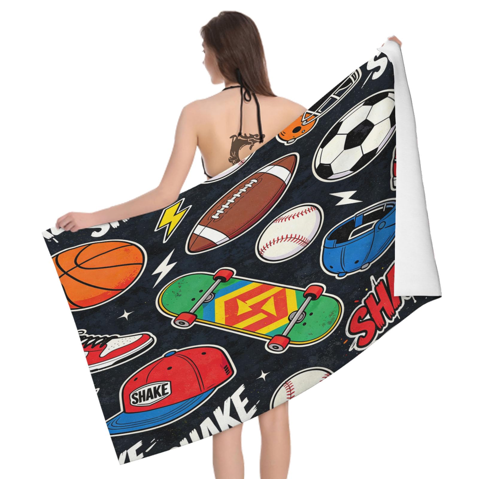 Leichong 3D Sports Graffiti Beach Towel Microfiber Soft Quick Dry for Adults, Trendy Bath Towel Lightweight Soft Absorbent for Travel Swimming Pool Sports, 75 x 150 cm