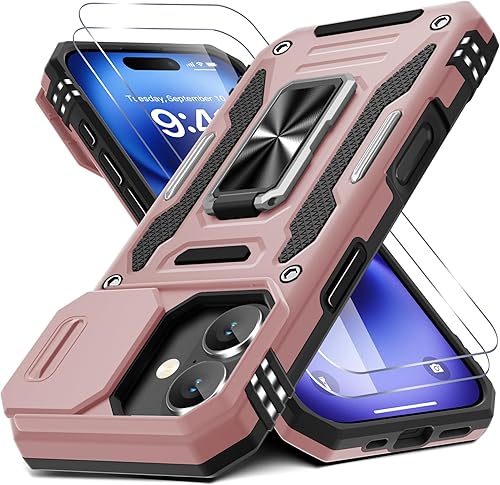 Miniatura 62 de DEERLAMN Funda para iPhone 14 Plus con cubierta deslizante para cámara + protector de pantalla (1 paquete), soporte de anillo giratorio con base