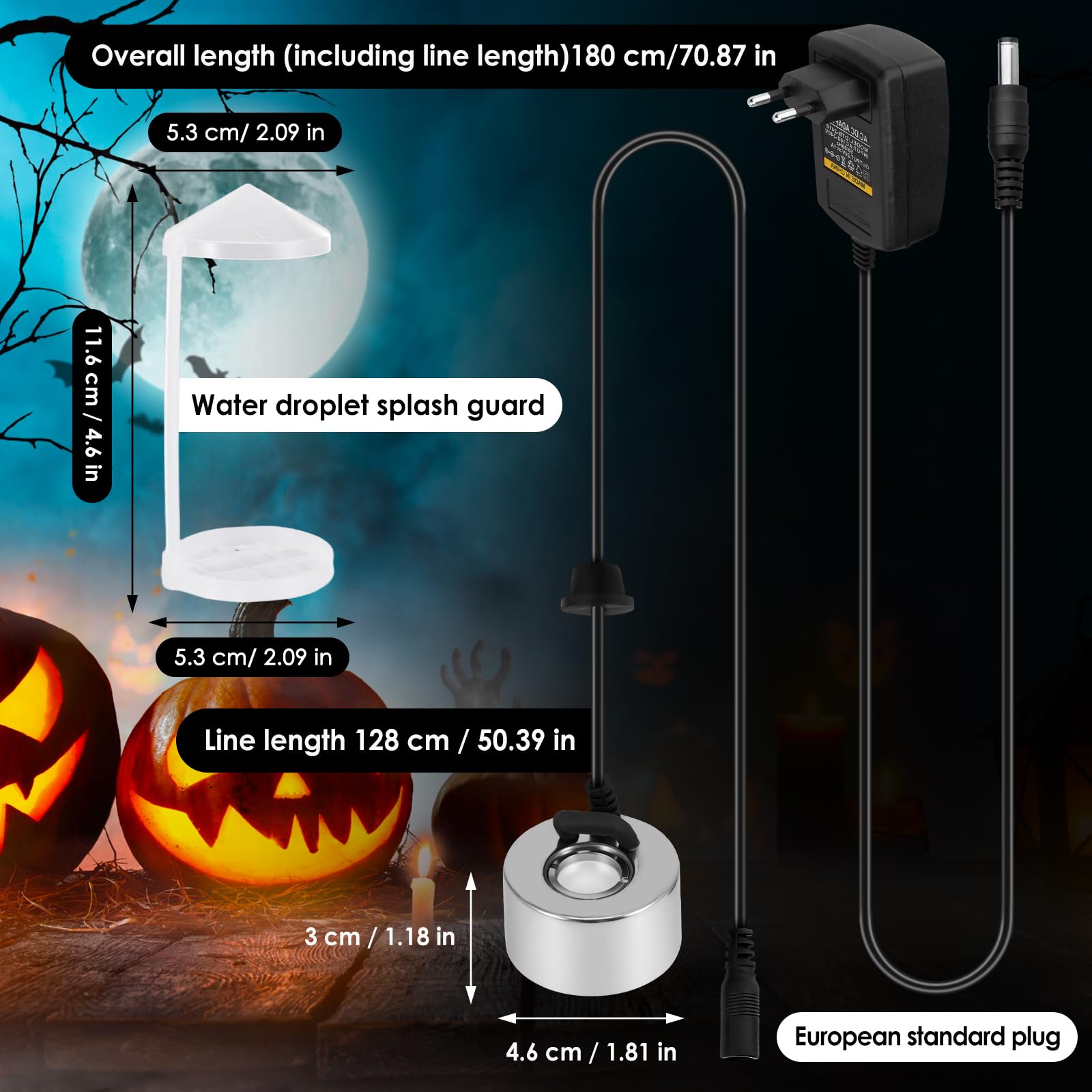 Nebulizzatore ad ultrasuoni, 350 ml/h, nebulizzatore a ultrasuoni, per fontana, stagno, acquario, giardino, rockery, Halloween Pumpkin e vaso da strega