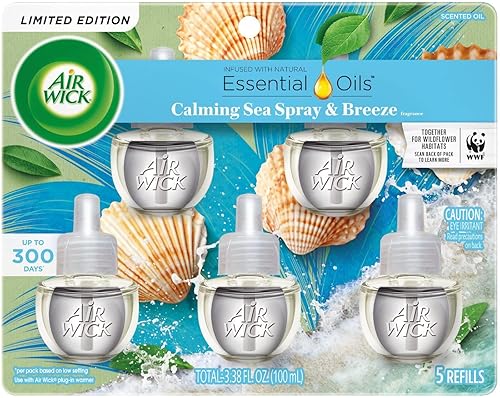 Miniatura 9 de Air Wick Repuesto de aceite perfumado enchufable, 5 unidades, melocotón fresco y néctar dulce, ambientador, aceites esenciales, colección Spring