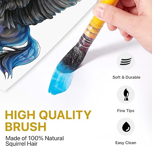 Miniatura 2 de Brocha profesional para pintura de acuarela, mezcla de pelo de ardilla real, cepillo redondo de mango corto para un flujo constante en gouache,