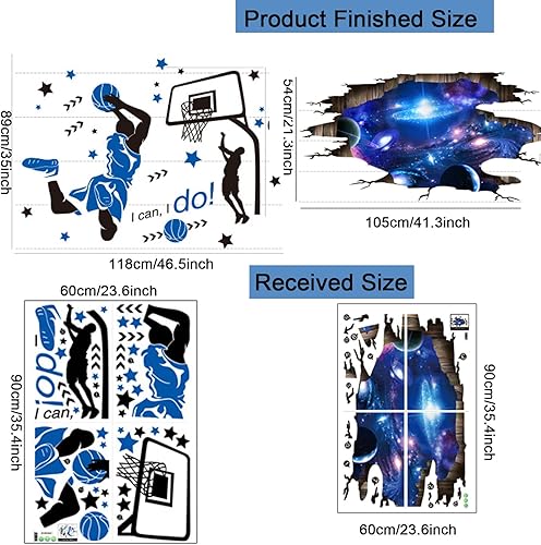 Miniatura 2 de OCXEQJX Calcomanías 3D para pared, diseño de la Vía Láctea, color azul, galaxia, jugador, baloncesto, estrella, removible, inspirador, arte de