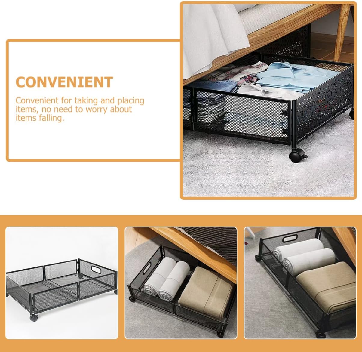 ABOOFAN Foldable under Bed Storage Container with Wheels Organizer for Clothes Blankets and Toys Multi-purpose Drawer-style Holder for Bedroom and Sofa Use