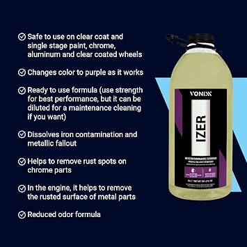 Vonixx Izer Iron Remover| pH-Neutral, Non-Acidic Formula | Easy Application | Reduced Odor Formula | Keep Your Vehicle Looking Like New | Car Detailing Supplies | 101.4 fl oz (3L)