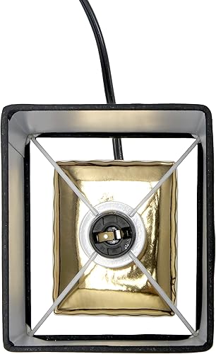 Miniatura 7 de Simple Designs LT1131-GLD - Lámpara de mesa cuadrada dorada metálica martillada de 11.81 pulgadas de alto con pantalla rectangular de tela negra
