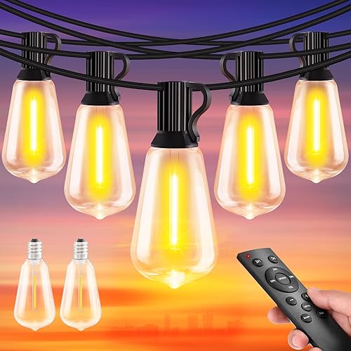 100FT Outdoor String Lights for Patio, Energy Saving Waterproof Hanging Light with 37+2 Shatterproof ST38 Vintage Edison Bulbs, Dimmable Timer Outside Lighting with Remote for Backyard Bistro Cafe