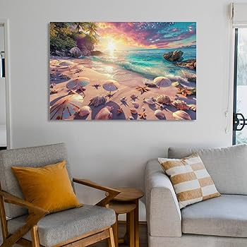 Amazon.co.jp: 絵画 海辺の砂浜にある貝殻の群れインテリア 絵画