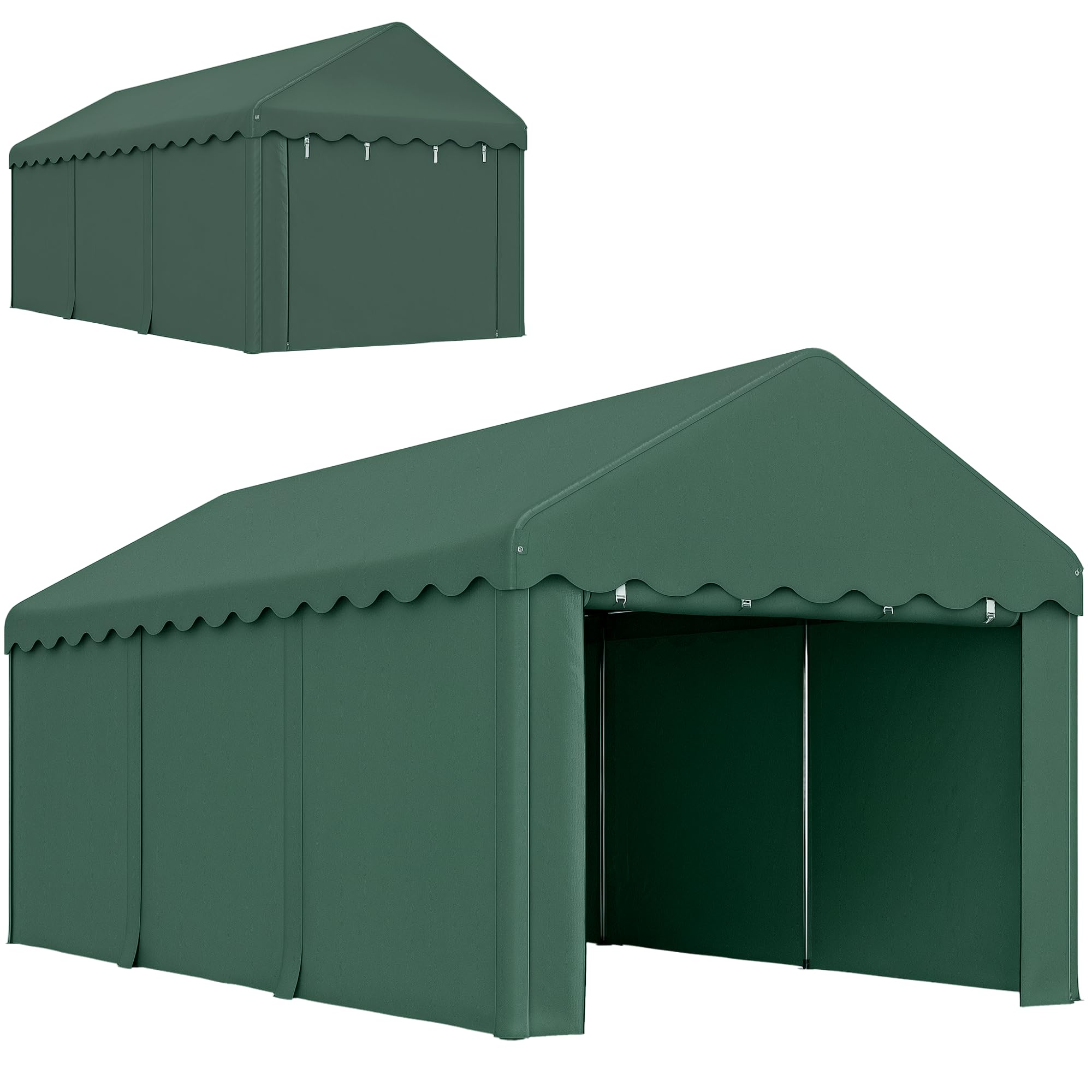 Outsunny Carport 3x6 m wasserdicht Garagenzelt mit Rolltüren, abnehmbaren Seitenwänden, UV-beständig Lagerzelt mit Dach, Zeltgarage Garagenüberdachung Unterstand Weidezelt für Auto, LKW, SUV, Grün