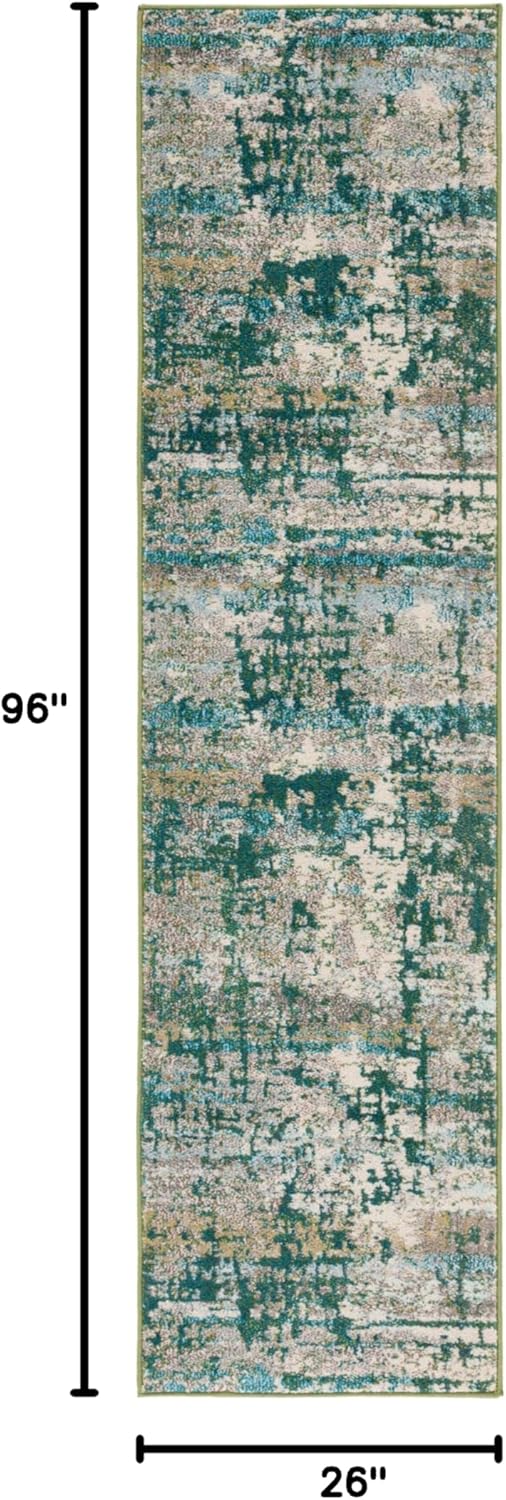 SAFAVIEH Madison Collection Runner Rug - 2'2" x 8', Green & Beige, Boho Oriental Distressed Design, Non-Shedding & Easy Care, Ideal for High Traffic Areas in Living Room, Bedroom, Dining (MAD469Y-28)