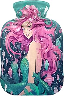 Wajiw Hot Water Bottle with Cover 1L Warm Water Bottle for Hot and Cold Compress Hot and Cold Therapies,Hand Feet Warmer,Mermaid