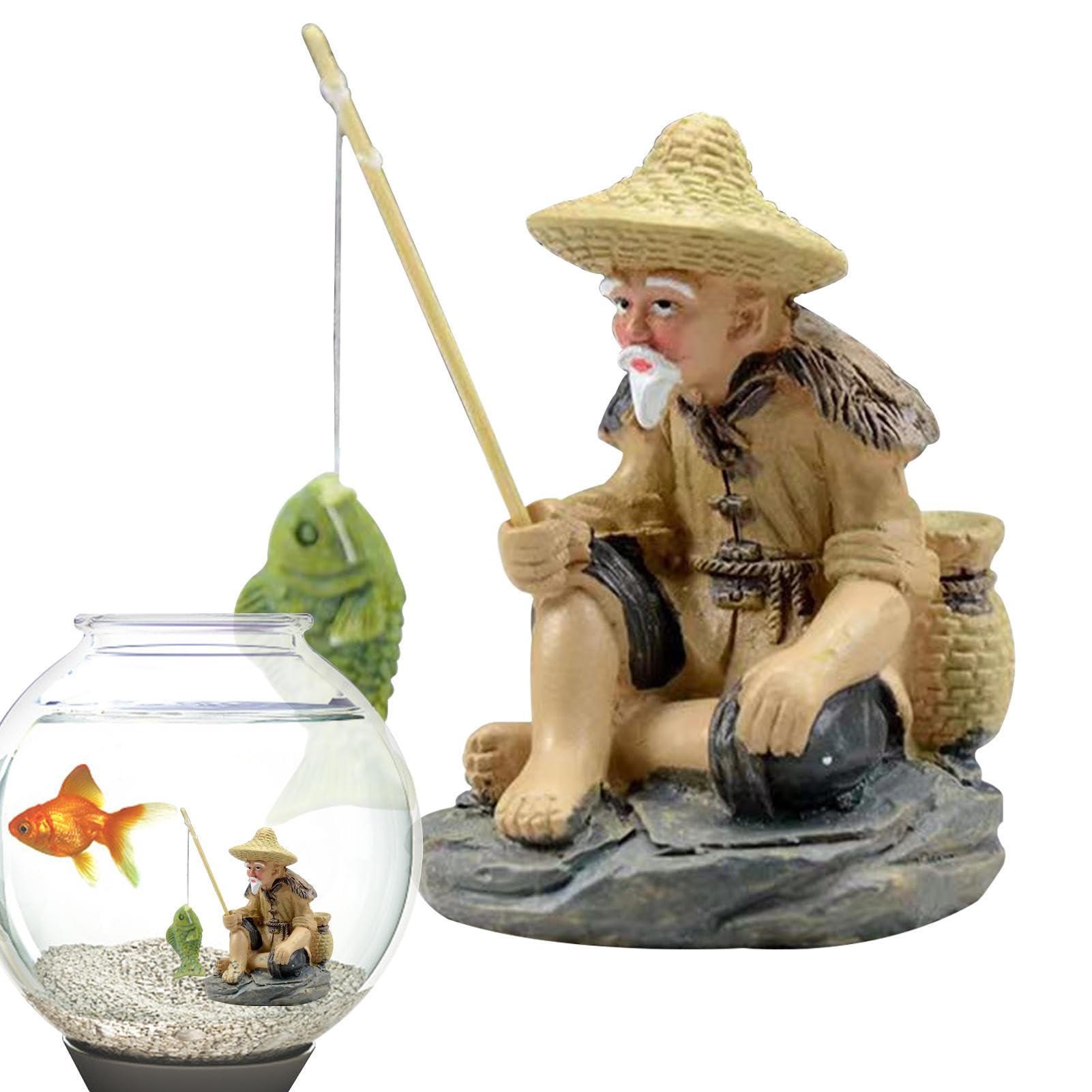 Onlynery A Fishing Ornament For Table,Fishing Decorations - Ccessories Fish Tank Ornaments, Fisherman Pvc Figurine For Fish Tank, Quarium,