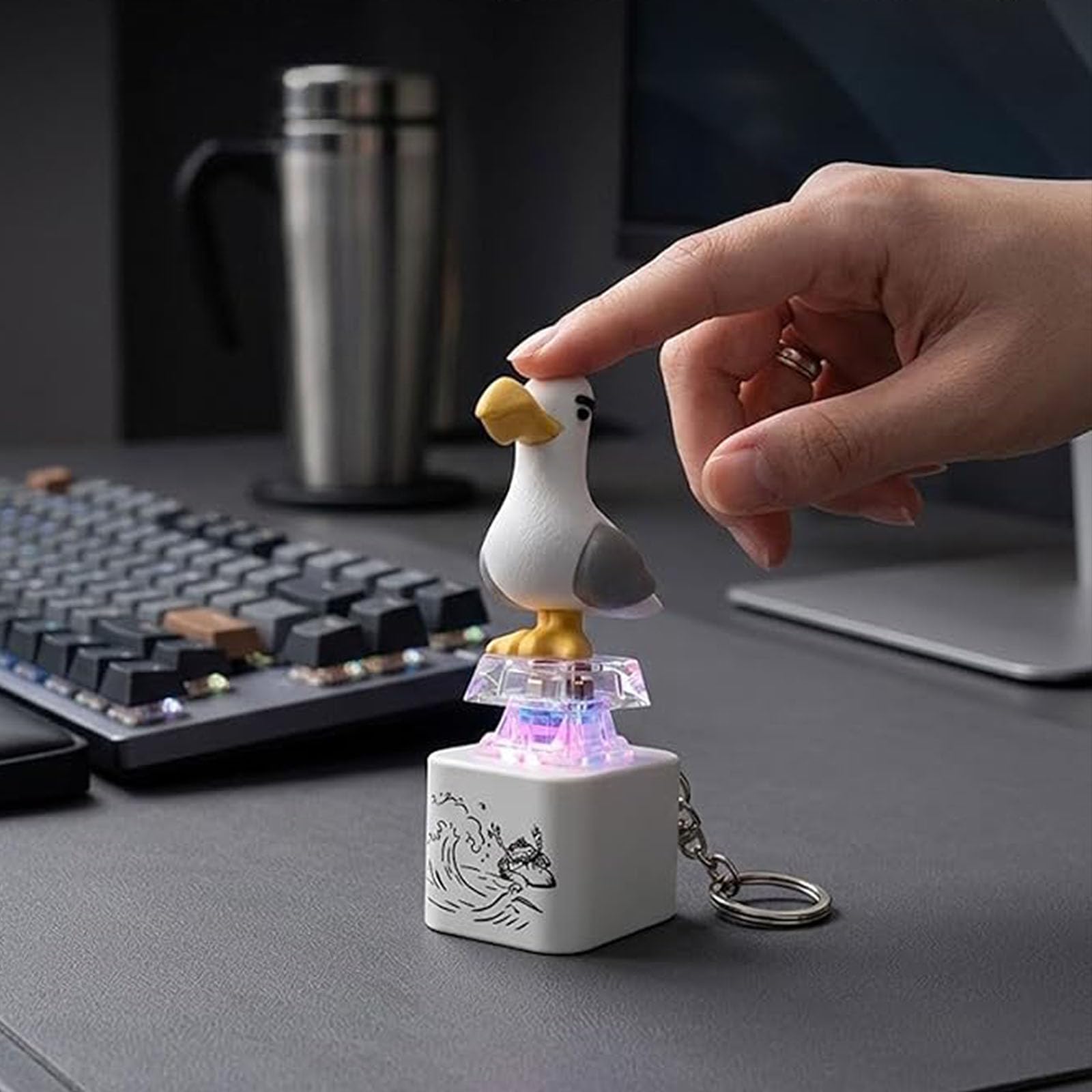 Llavero con botón de Sonido de Gaviota ¡Mío!, Llavero con Sonido Real y luz LED, Juguete Interactivo Recargable para Adultos, compañeros de Trabajo y Amigos (5PCS)