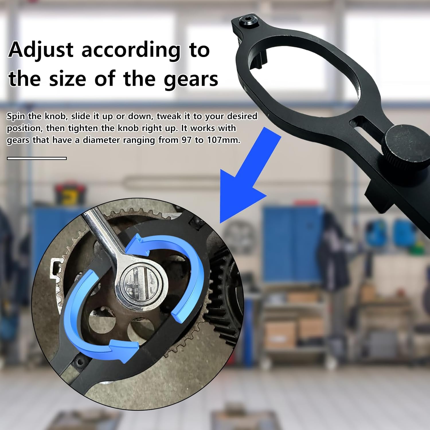 Universal Cam Sprocket Tool, 97-107mm Adjustable for Multi-Vehicle Engine Timing Kit for Smooth Cam Gear Positioning & Sprocket Repairs Engine Maintenance, Intake/Exhaust Camshaft Crank Lock Tool