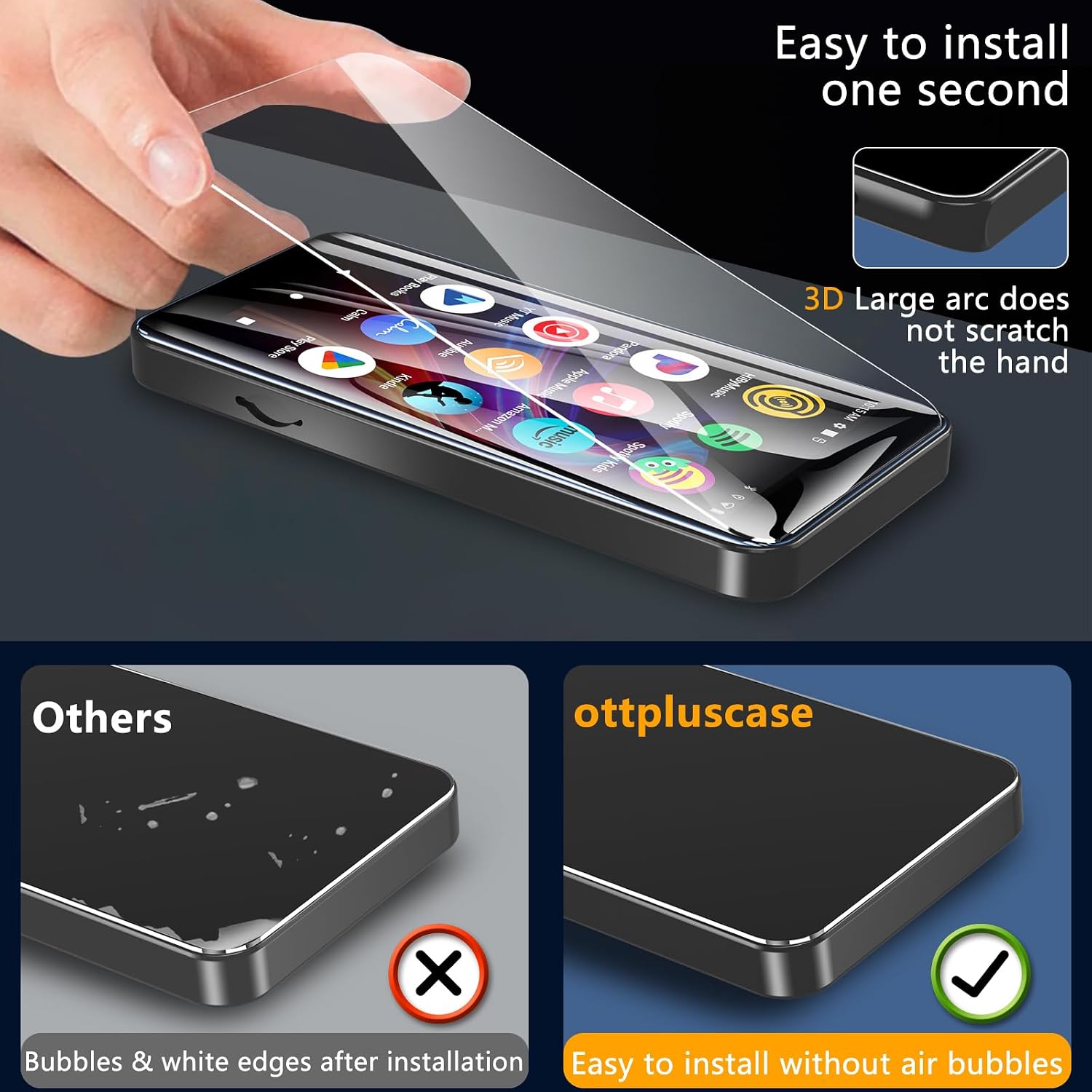 ottpluscase 3 Pack for innioasis G5 Mp3 Player Screen Protector, 9H Tempered Glass Screen Protector HD Clear Full Coverage Anti-Scratch Anti-Fingerprint Bubble Free Compatible with innioasis G5 4" Mp3 Player