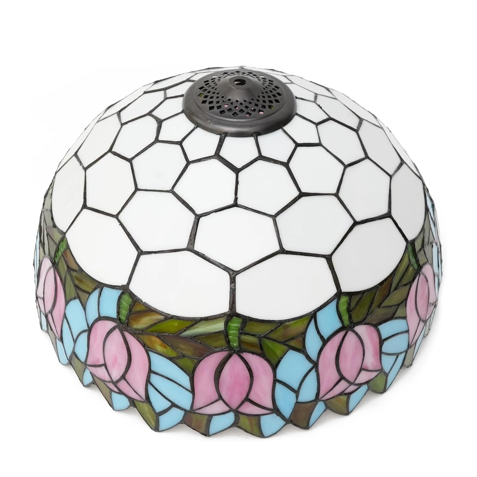 SaryEdge 16-Inch Tiffany Style Flower Lampshades Replacement with Cap, Mediterranean Pink Tulip Stained Glass Lamp Shade Only for Desk Reading Lighting Floor Lamps Table Lamps，，