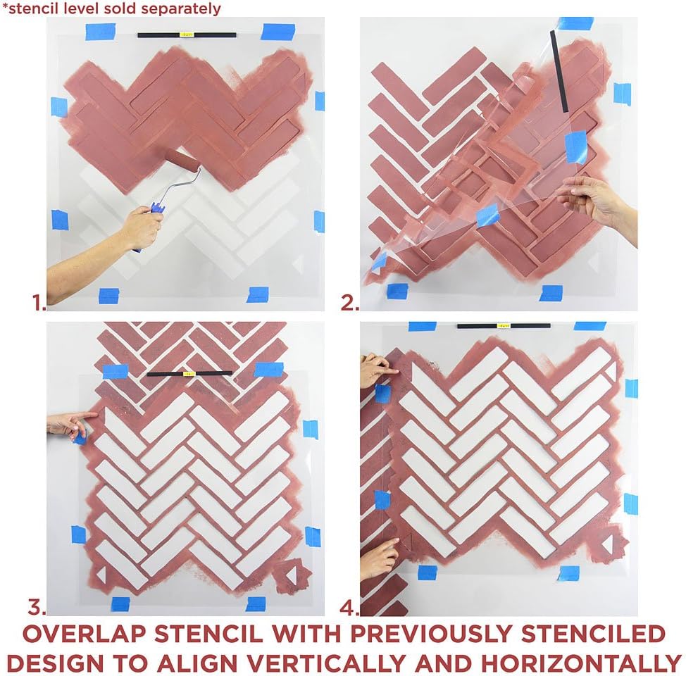 Herringbone Brick Allover Stencil - Wall Painting Stencils for Easy Room Makeover – Large Stencil for Painting Walls – Stenciling Instead of Wallpaper Saves Money – Quality Stencils for Walls