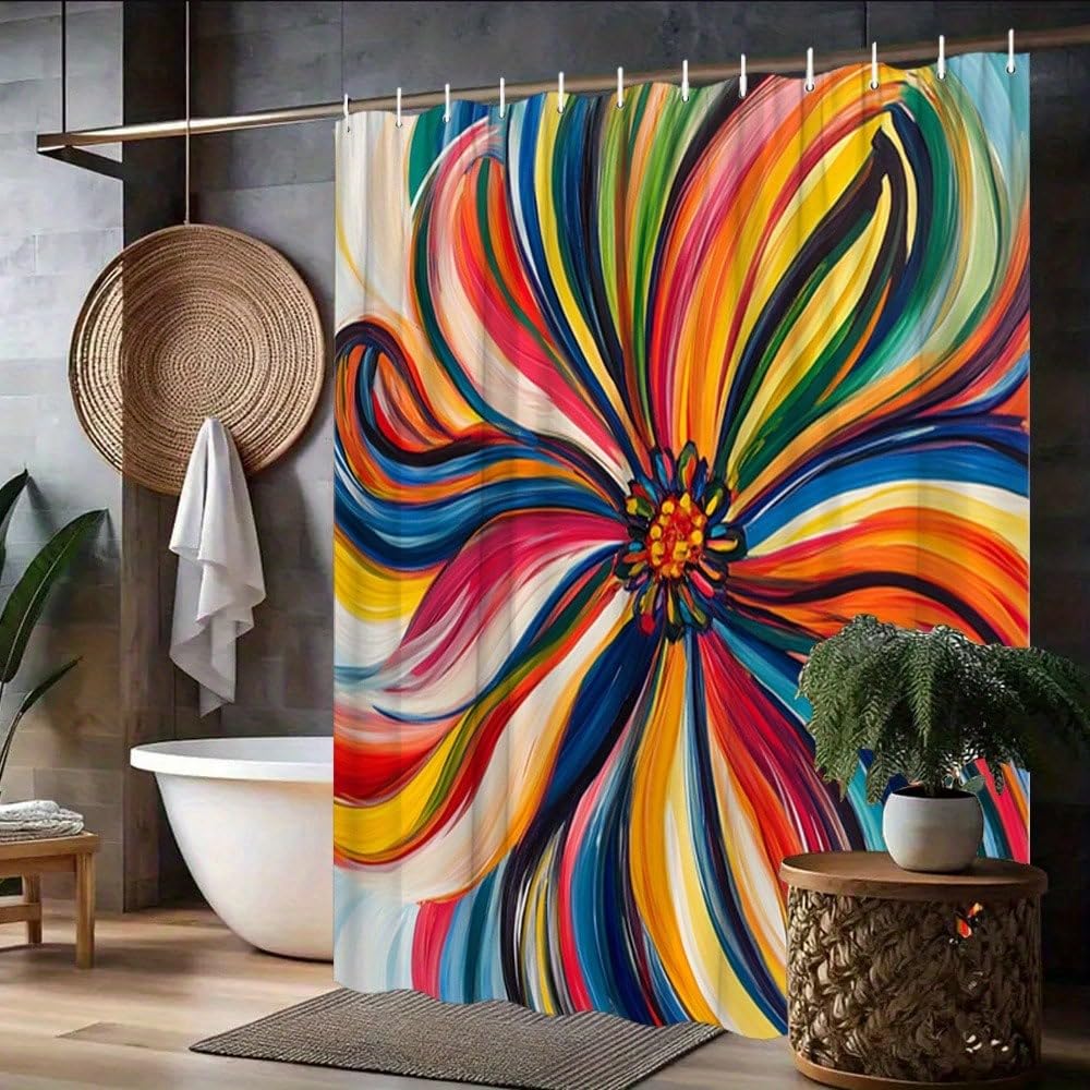 awitufhgp Abstract Shower Curtain - Stylized Flower Swirling Petals Colorful Modern Art Design, Vibrant Bathroom Decor Smooth Texture(138x183cm/54x72in(WxH))