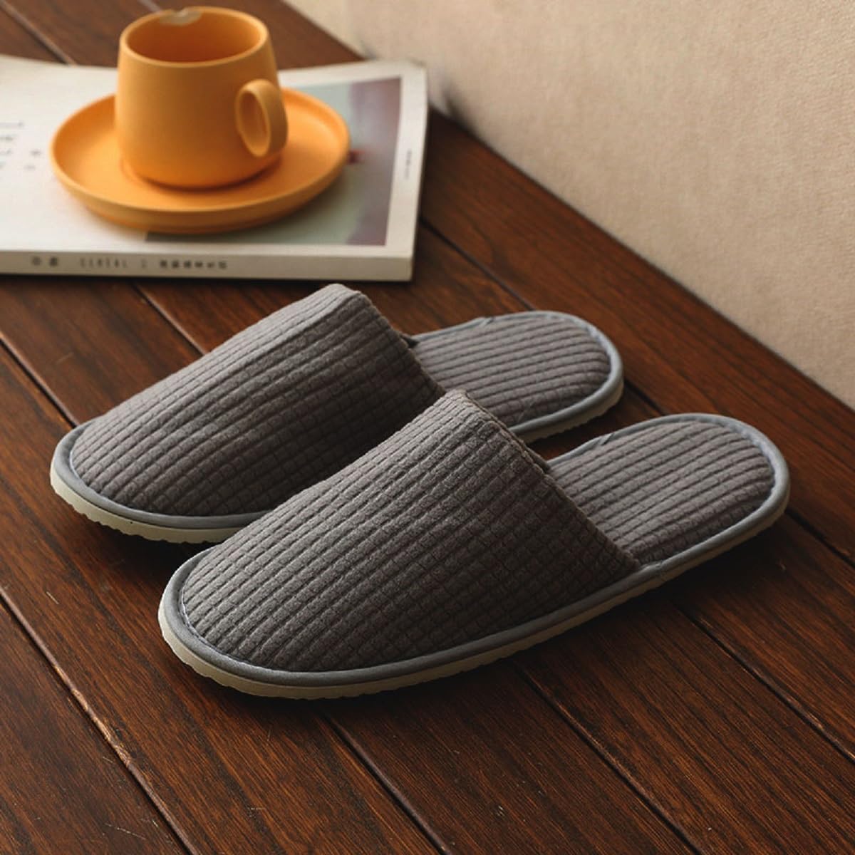 Kiuiom Ciabatte Ospiti, Ciabattine Spa Morbide, Pantofole Hotel, Pantofole in Pile Corallo Punta Chius Slipper Portatili Unisex Antiscivolo per Hotel Spa Casa Viaggi