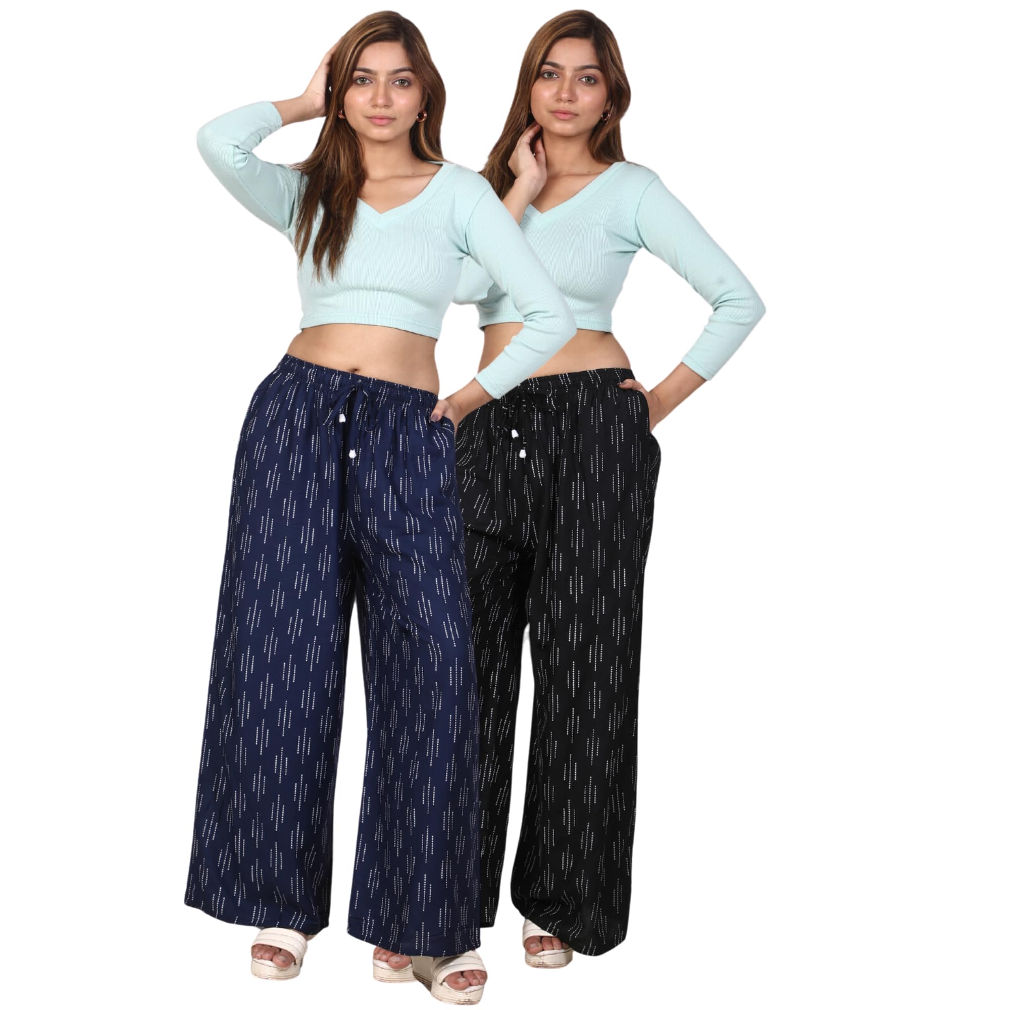 Women's Cotton Rayon Flair Printed Pocket Regular Palazzo Pack of 2-picture-20