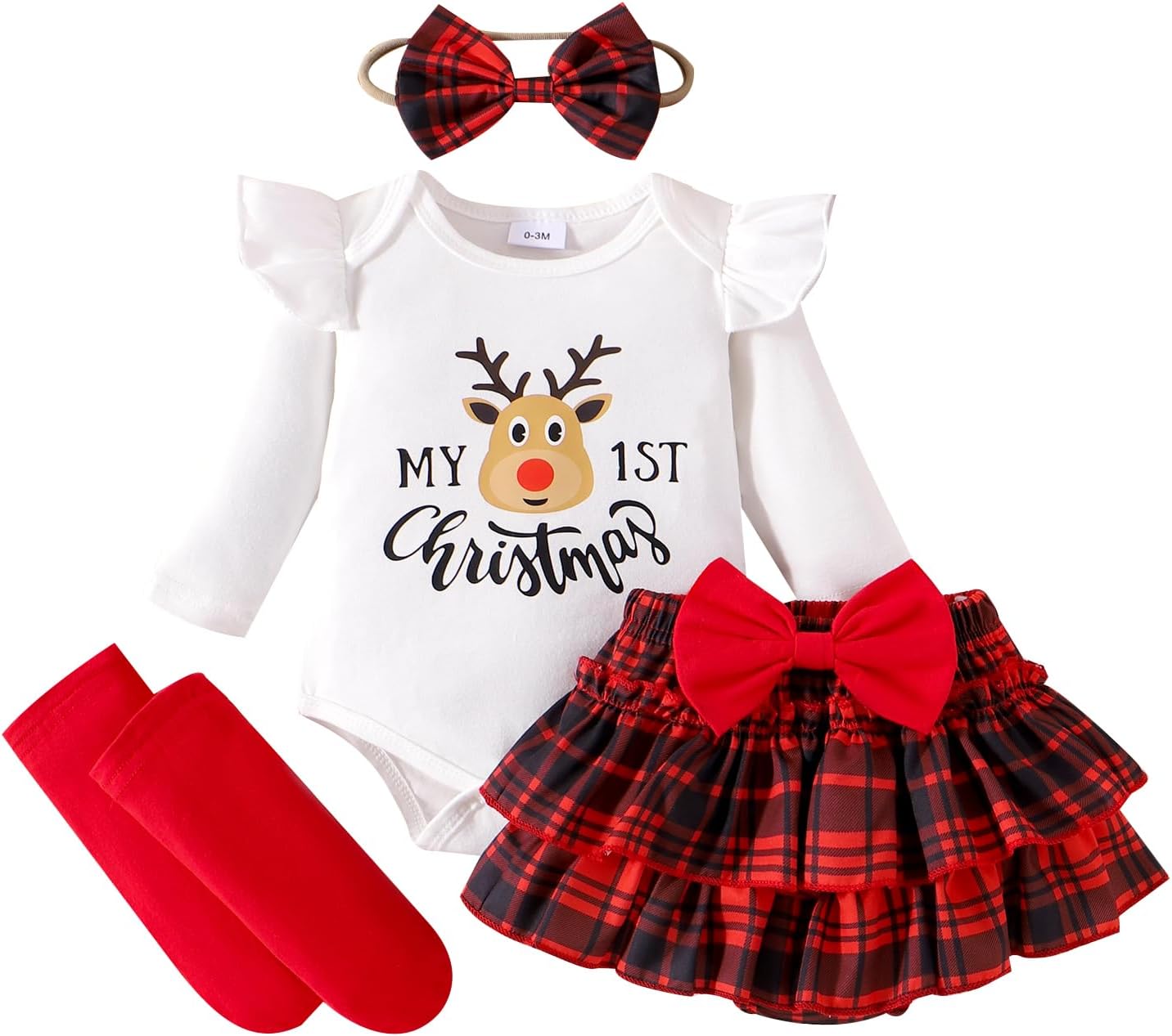 Newborn Baby Girl My First Christmas Outfit Deer Print Romper Buffalo Plaid Skirt Tutu Dress Leg Warmers Cute Clothes Newborn Baby Girl My First Christmas Outfit Deer Print Romper Buffalo Plaid Skirt Tutu Dress Leg Warmers Cute Clothes