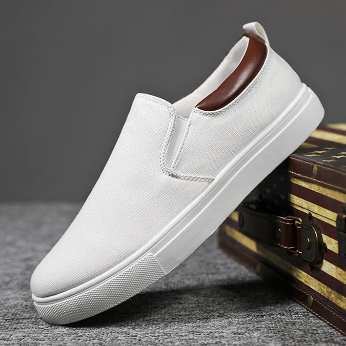 Foot Comfortable Men's Flat-Bottomed Fashionable Shoes Running Men's Sneaker Men Shoes (White, 6.5)