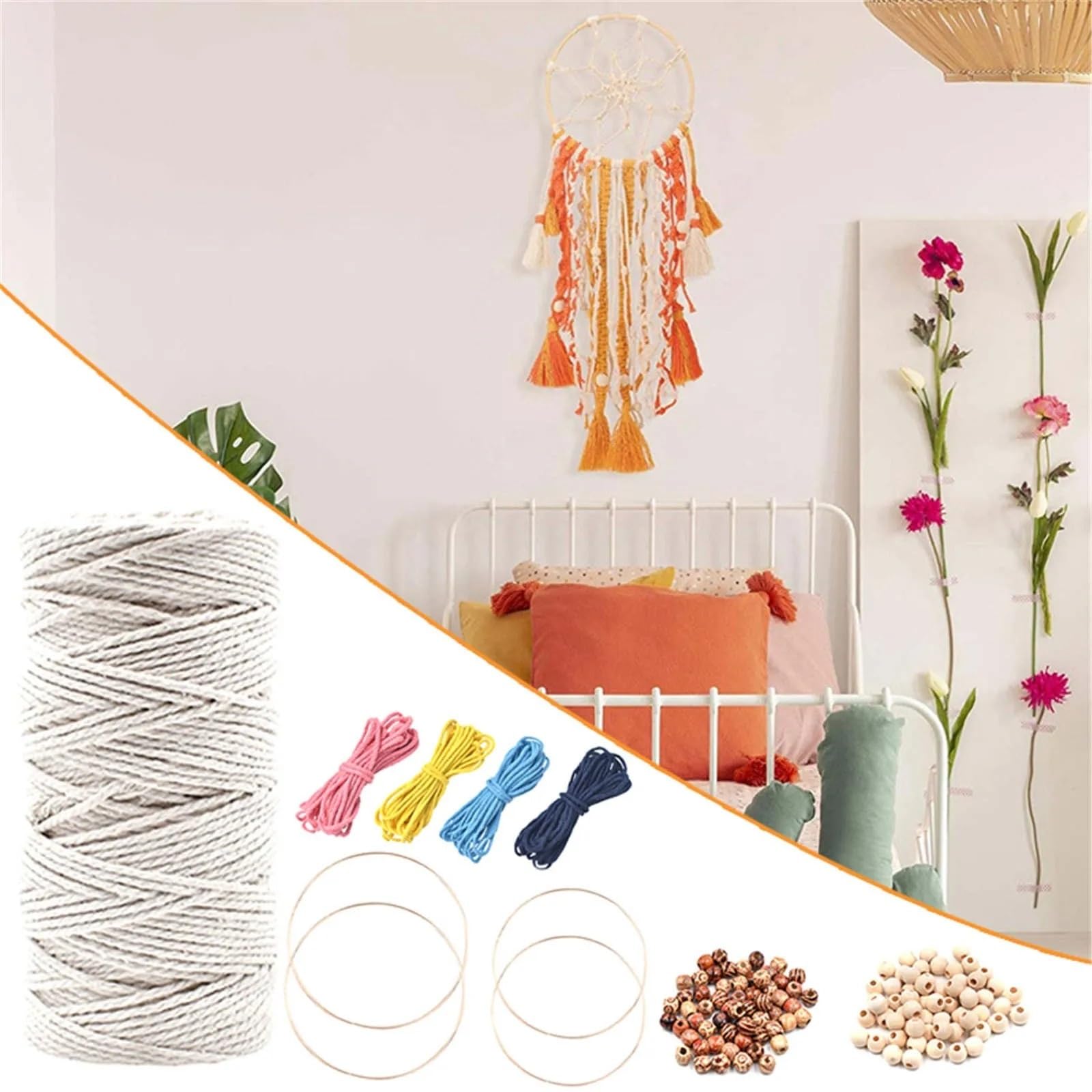 DIY-Makramee-Strickset DIY-Makramee-Sets for Erwachsene und Anfänger, Makramee-Kordel, Holz-Traumfänger-Sets, erstellen Sie Dekorationen Für Die Heimdekoration