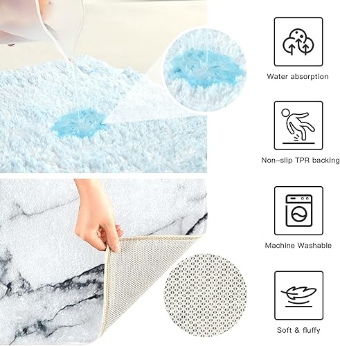 Miniatura 5 de ALAZA Alfombra de baño con textura de mármol blanco en forma de U para baño, alfombra de contorno, esponjosa y absorbente, absorbente y lavable a